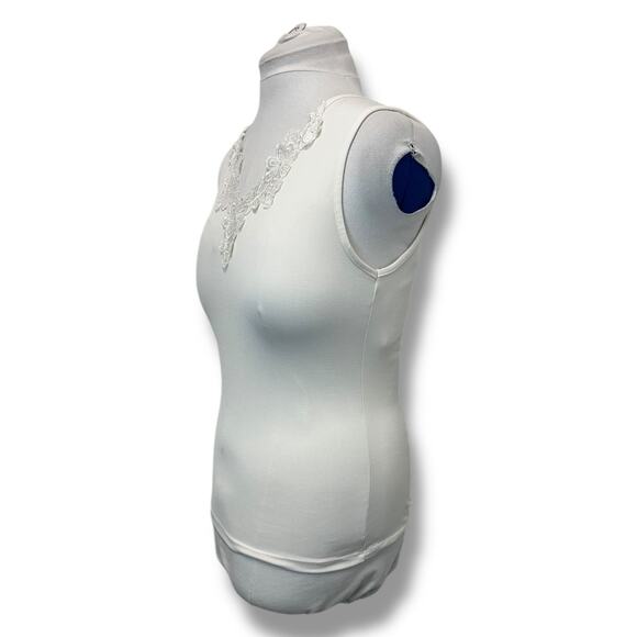 VTG 90s CINEMA ETOILE White LACE Stretch Knit Sleep Tank Chemise Ivory - Picture 3 of 9